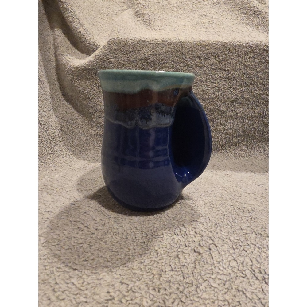 Neher Pottery Clay in Motion Right Hand Warmer Mug Blue Glazed 2022 Signed